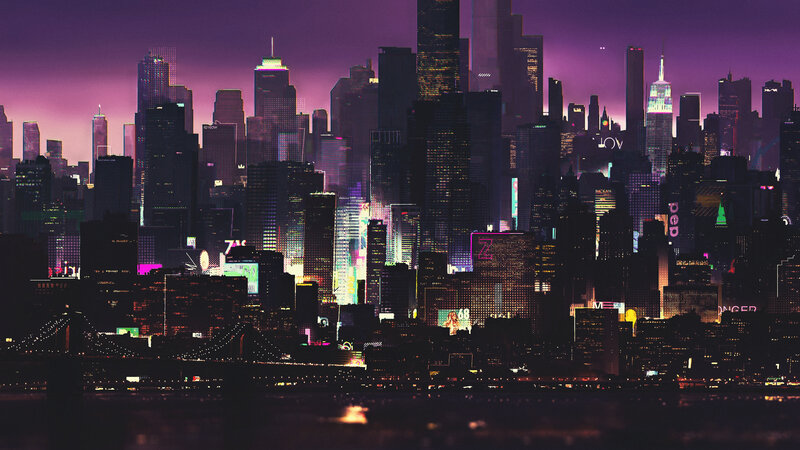 Cyberpunk City Skyline — Purple