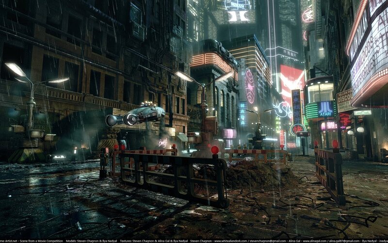 cyberpunk city street at night