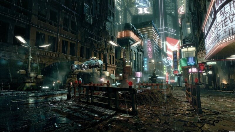 cyberpunk city street at night