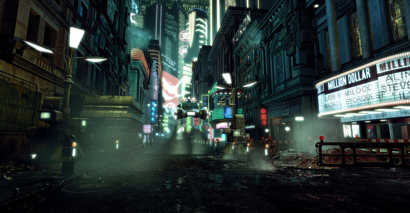 cyberpunk city street at night