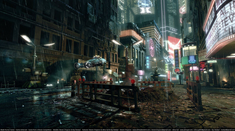 cyberpunk city street at night