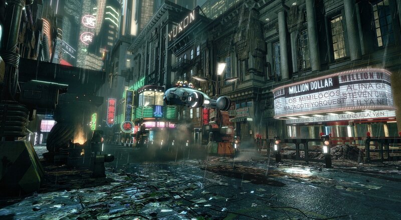 cyberpunk city street at night