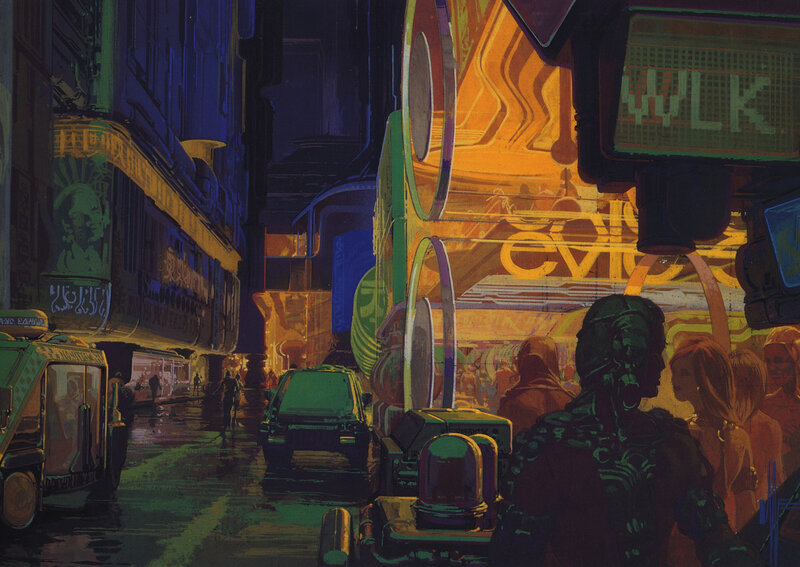 cyberpunk city street at night