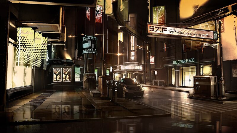 Cyberpunk City Street — Black, Dark