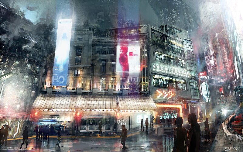 Cyberpunk City Street — Blue, Dramatic