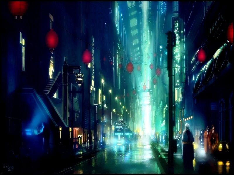 Cyberpunk City Street — Blue