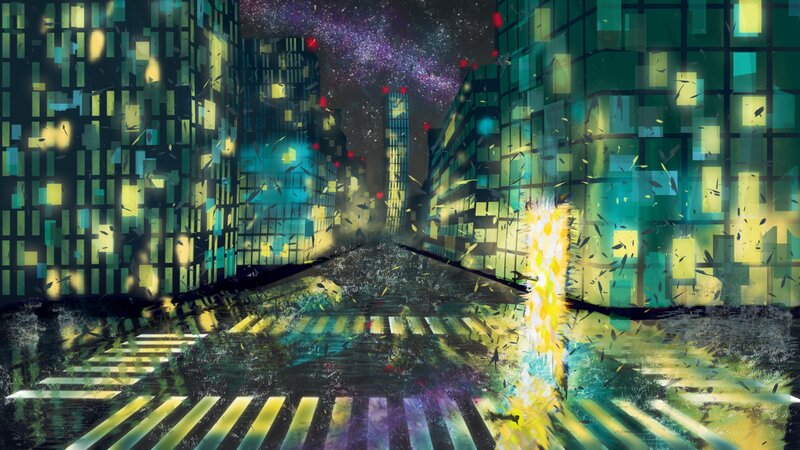 Cyberpunk City Street — Green, Dramatic, Night