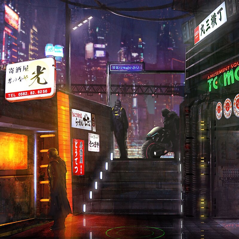 Cyberpunk City Street — Purple, Dark