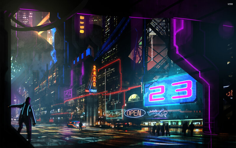 Cyberpunk City Street — Purple