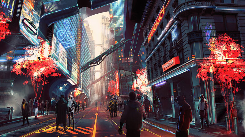 Cyberpunk City Street — Red, Dramatic