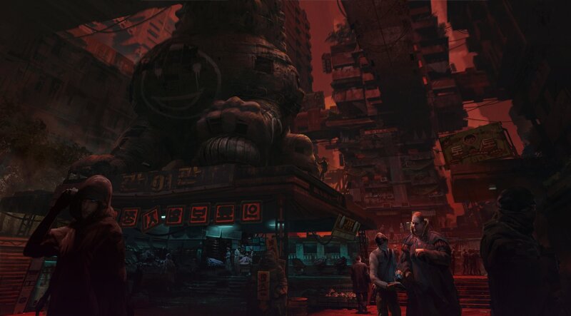 Cyberpunk City Street — Red
