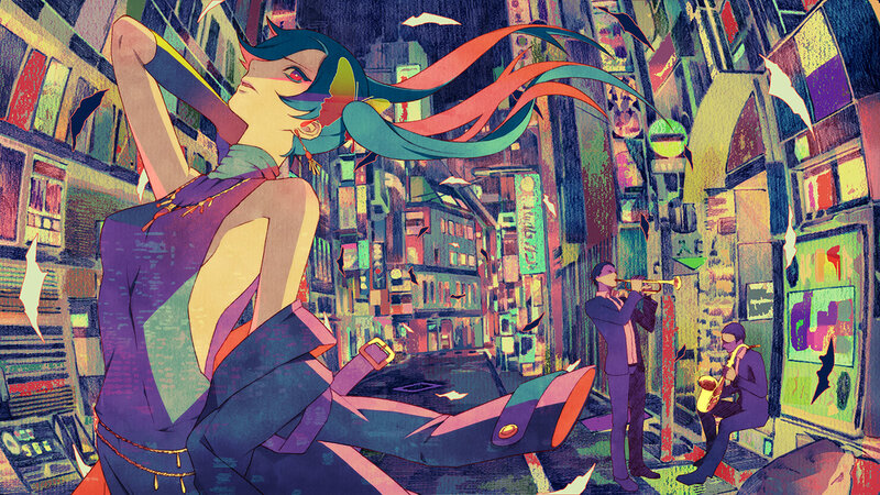cyberpunk city street scene