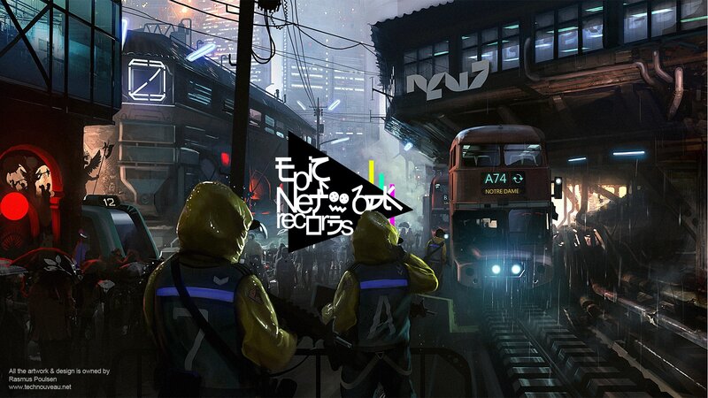 cyberpunk city street scene