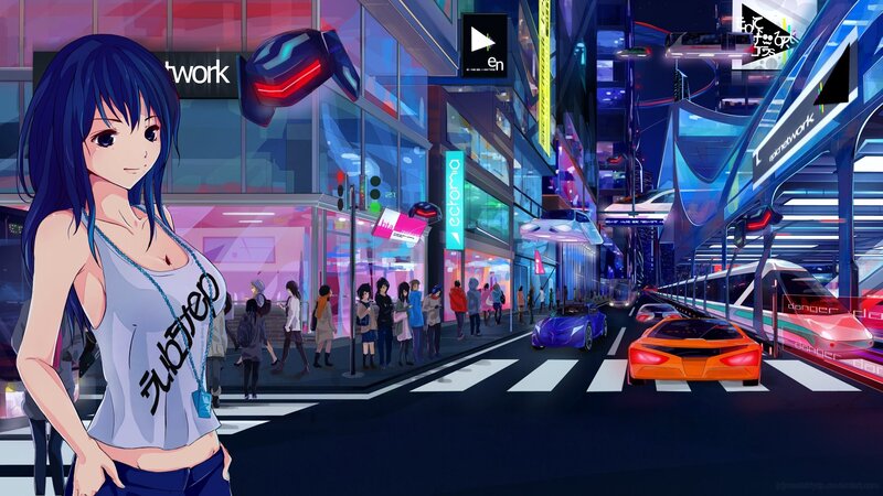 cyberpunk city street scene