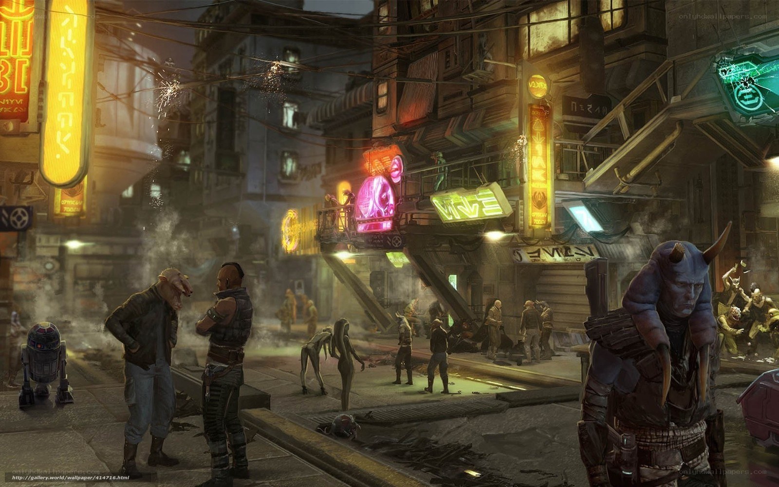 cyberpunk city street scene