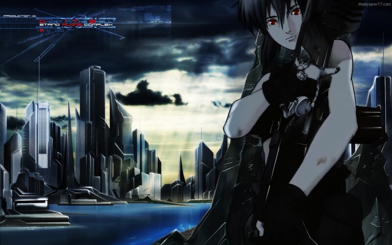 cyberpunk city with anime character