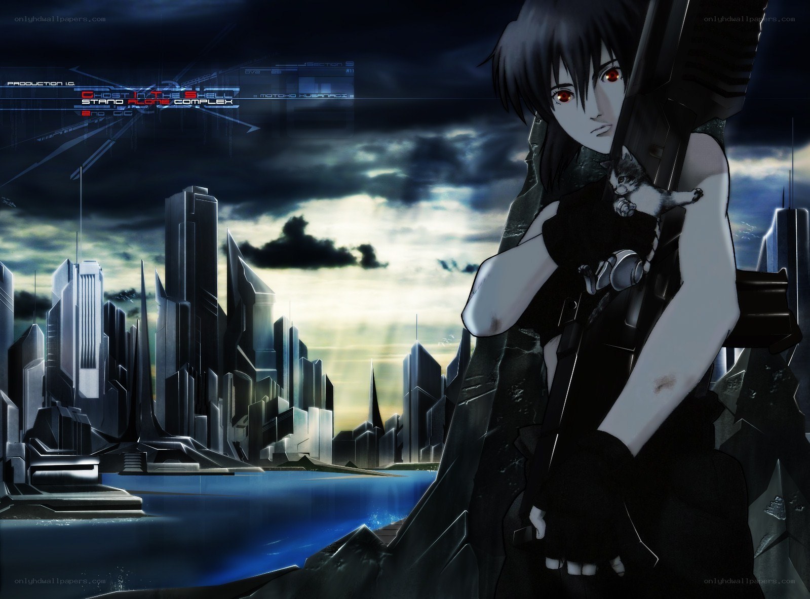 cyberpunk city with anime character