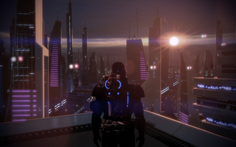 cyberpunk cityscape at dusk
