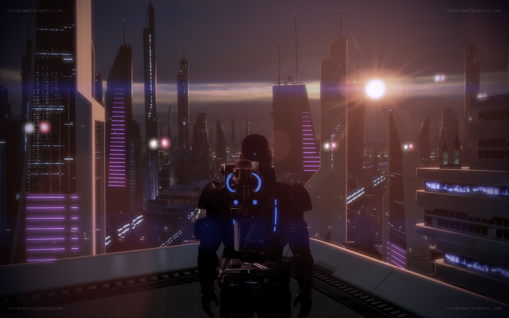 cyberpunk cityscape at dusk