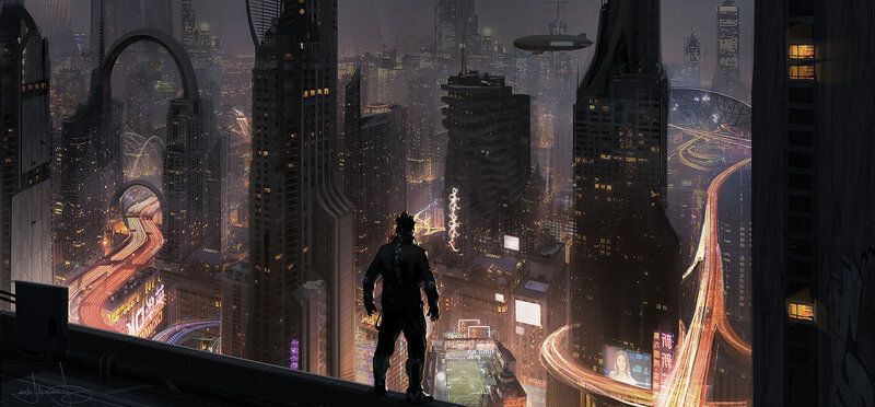 cyberpunk cityscape at night