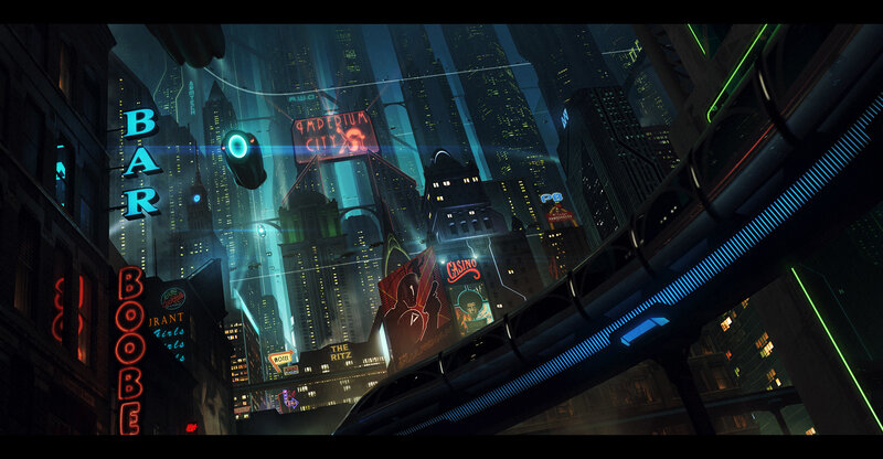 cyberpunk cityscape at night