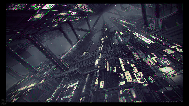 Cyberpunk Cityscape — Black, Dark, Night