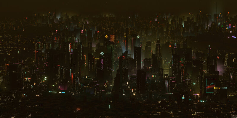 Cyberpunk Cityscape — Black, Dark