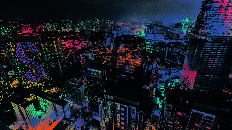 Cyberpunk Cityscape — Black, Dystopian