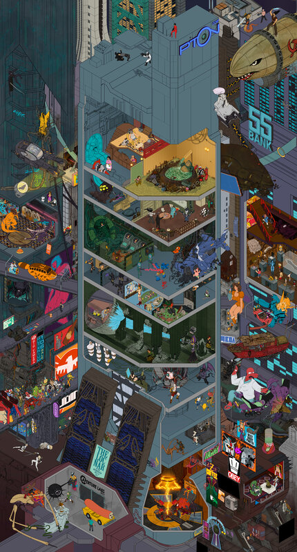 Cyberpunk Cityscape — Blue, Chaotic