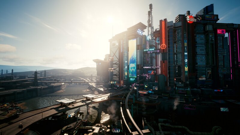 Cyberpunk Cityscape — Blue, Dramatic, Afternoon
