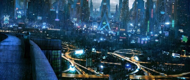 Cyberpunk Cityscape — Blue, Dramatic