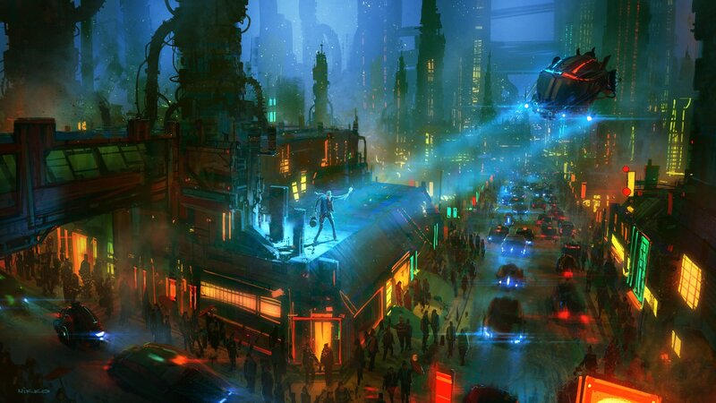 Cyberpunk Cityscape — Blue, Nocturnal