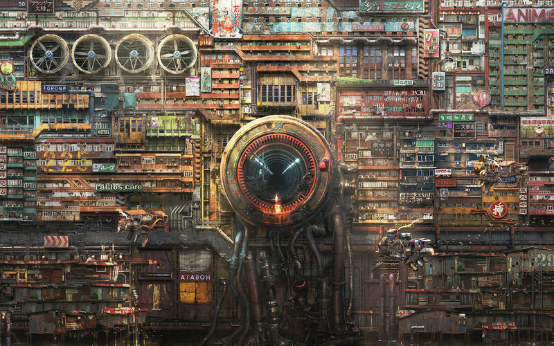 Cyberpunk Cityscape — Brown, Dystopian