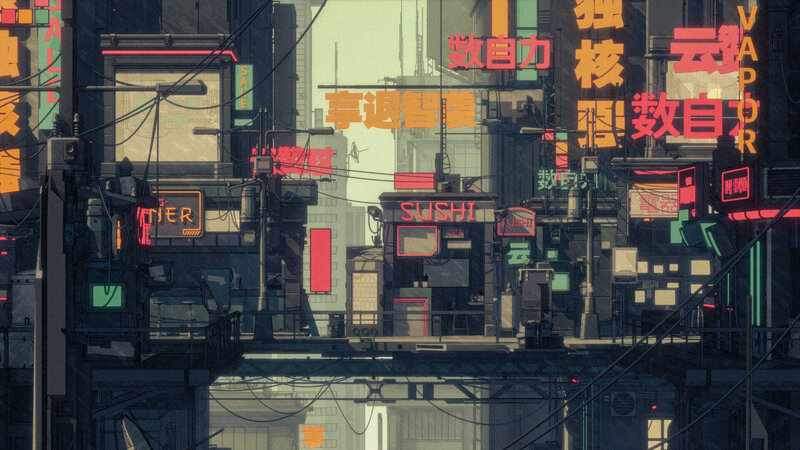 Cyberpunk Cityscape — Gray, Dystopian