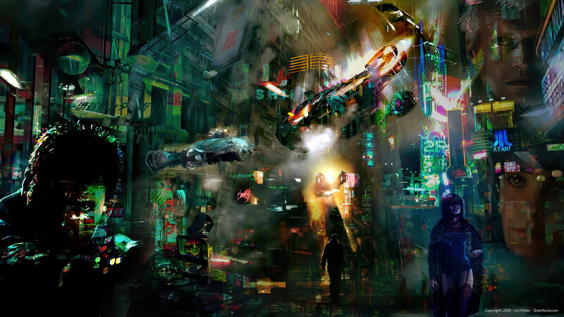 Cyberpunk Cityscape — Green, Dramatic, Night