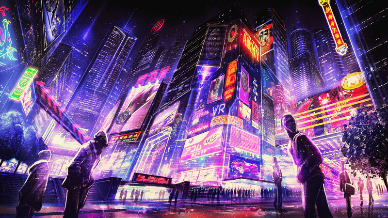Cyberpunk Cityscape — Purple, Dramatic, Night, Digital Art