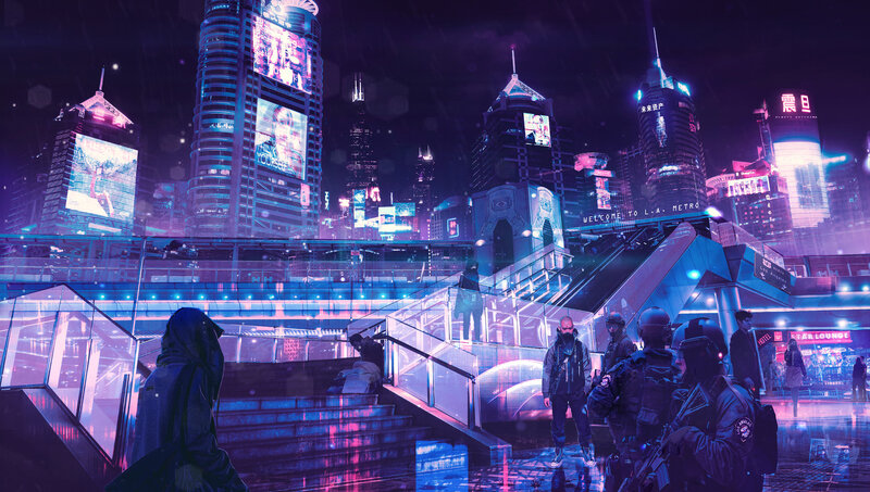 Cyberpunk Cityscape — Purple, Dramatic, Night