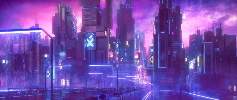 Cyberpunk Cityscape — Purple, Dystopian