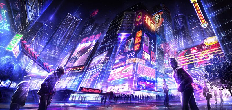 Cyberpunk Cityscape — Purple, Futuristic