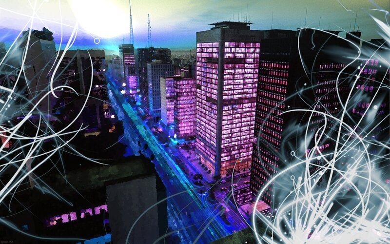 Cyberpunk Cityscape — Purple