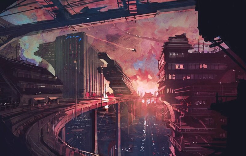 Cyberpunk Cityscape — Red