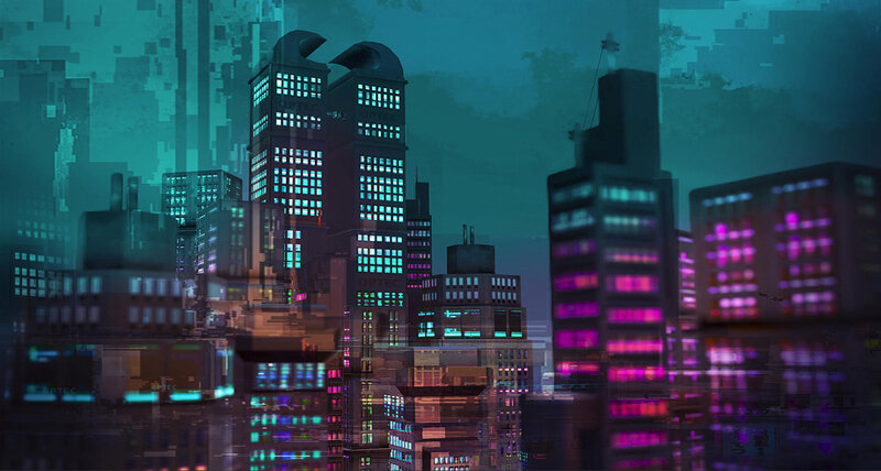 Cyberpunk Cityscape — Teal