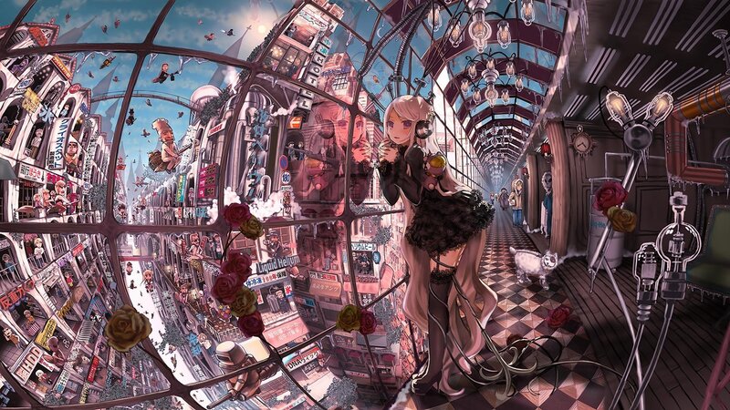 cyberpunk cityscape with anime girl