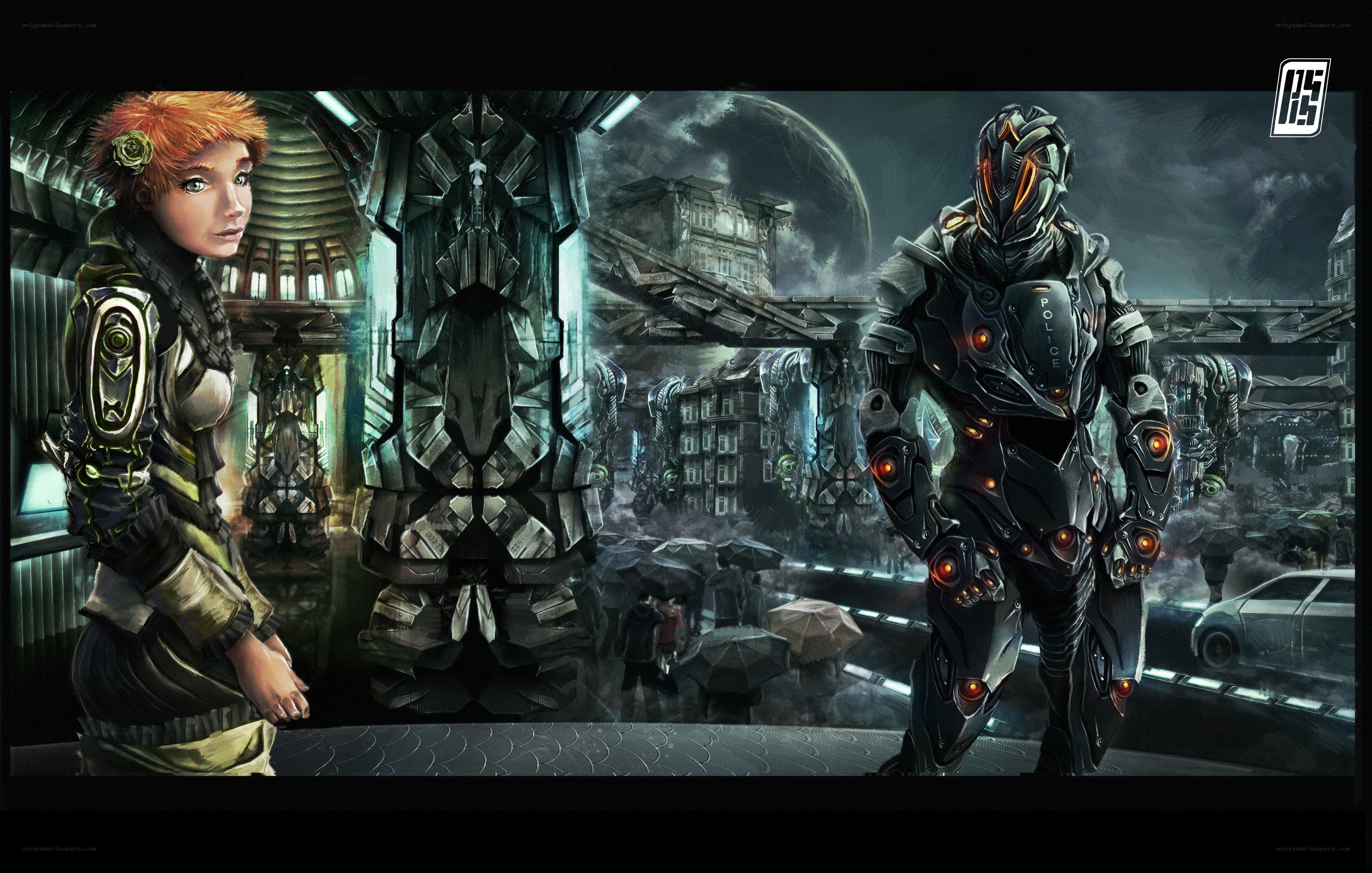 cyberpunk cityscape with characters