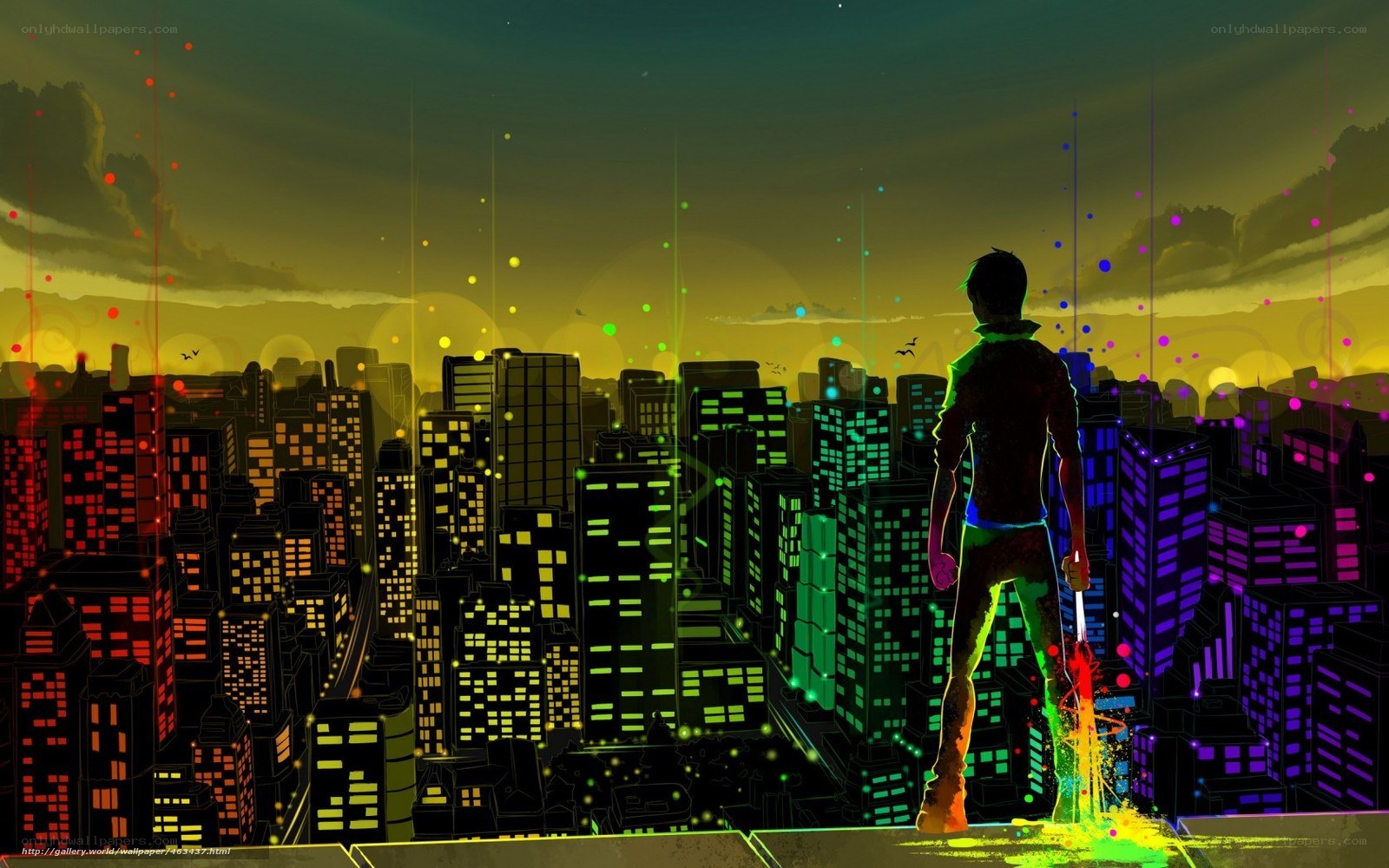 cyberpunk cityscape with figure