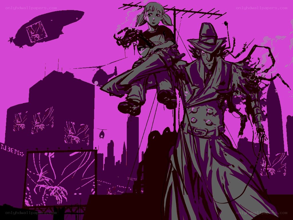 cyberpunk cityscape with figures