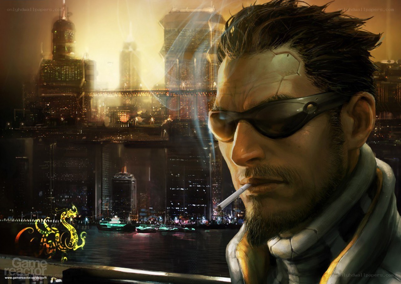 cyberpunk cityscape with man
