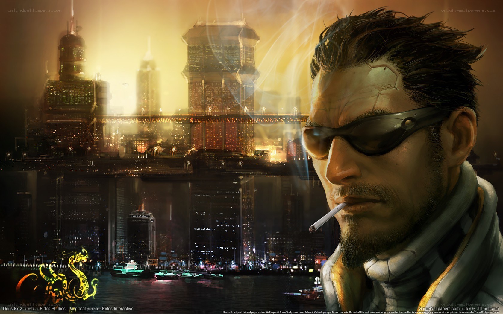 cyberpunk cityscape with man