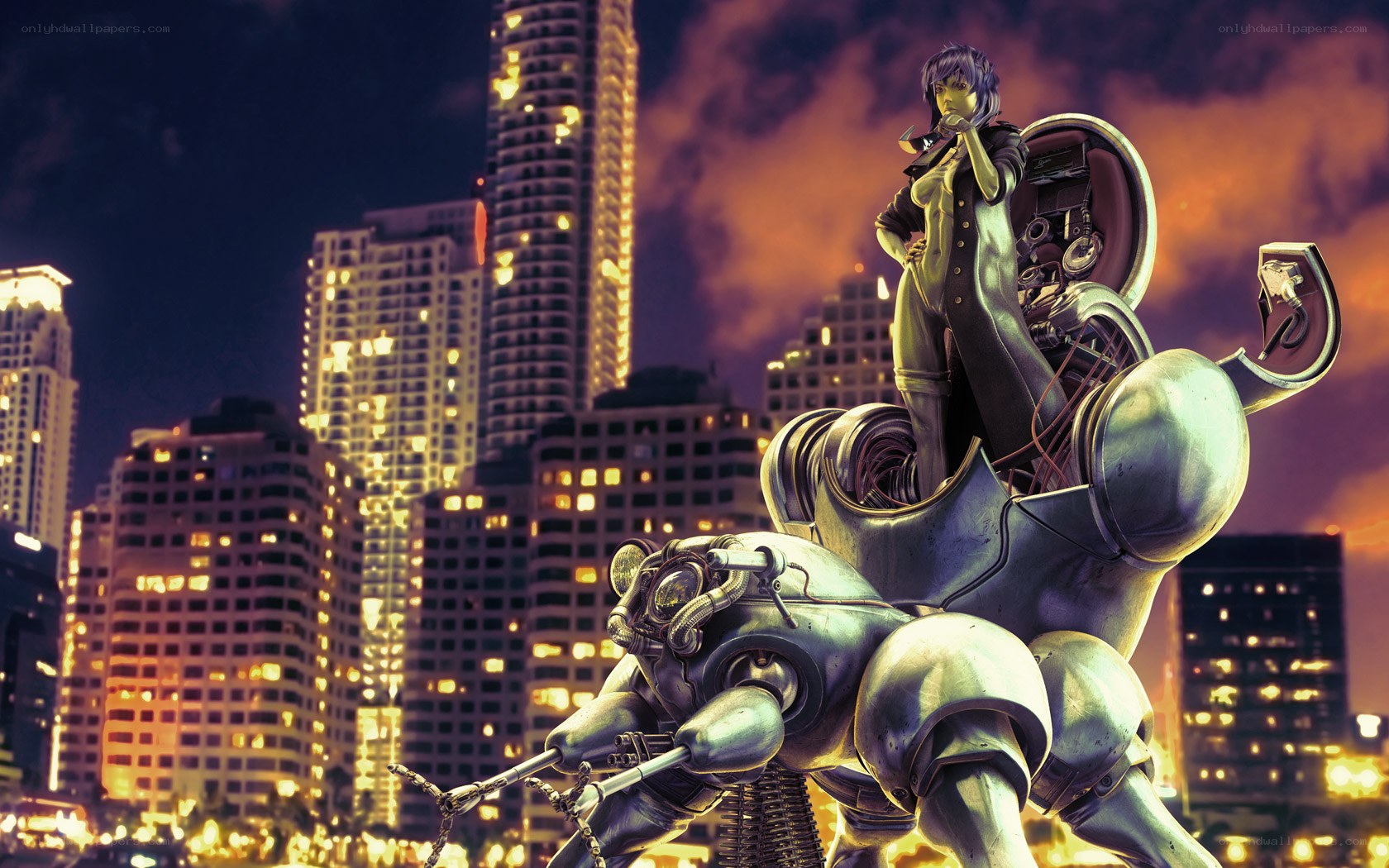 cyberpunk cityscape with robot