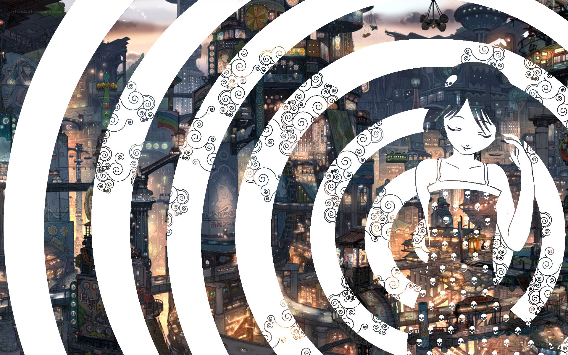 cyberpunk cityscape with stylized figure